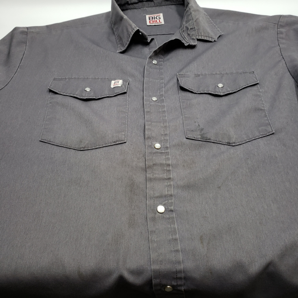 Big Bill Grey Pearl Snap Work Shirt Distressed Grunge Streetwear Blokecore - Picture 3 of 12